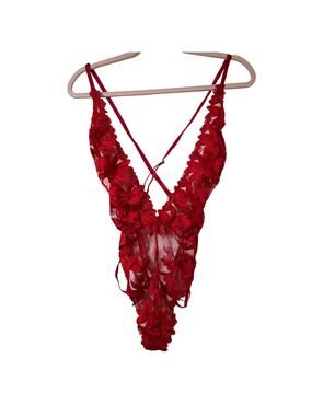 XL NWT Victoria's Secret Red Mesh Floral Cutout Bodysuit Sexy Romantic Lingerie